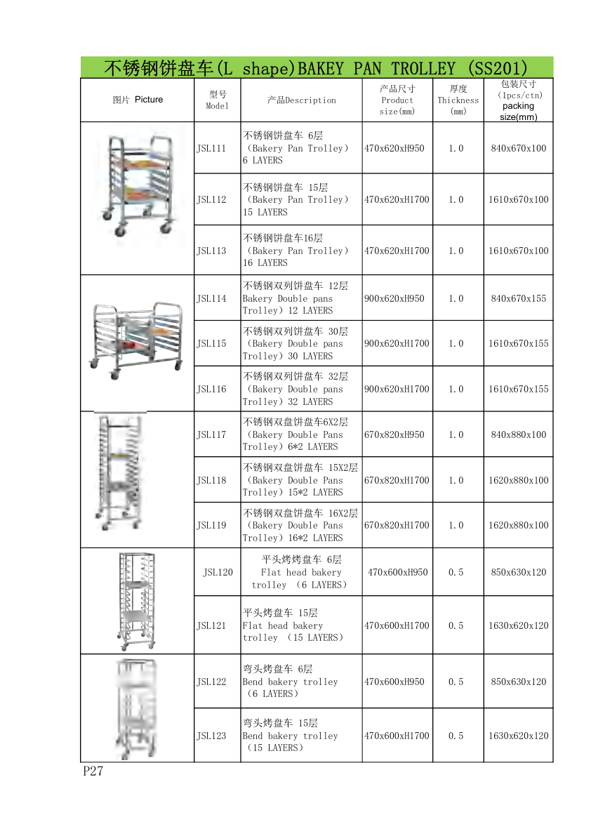 JSL111 Bakery Pan Trolley